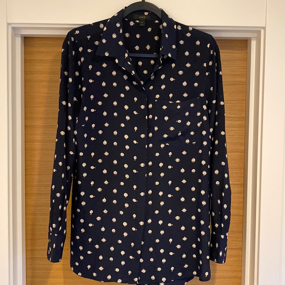 Silk blouse with clock print
